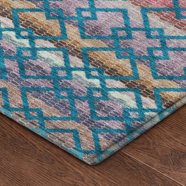 Mayfield Premium Machine Washable Abstract AMF2531 Teal 10 ft. x 14 ft. Area Rug