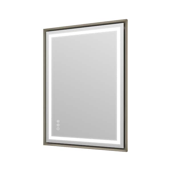 Hpeytaire 28 in. W x 36 in. H Rectangular Aluminum Slope Framed Super Bright Wall Mounted LED Bathroom Vanity Mirror in Cham Gold