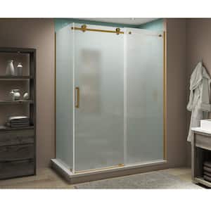 Coraline XL 44 in. - 48 in. x 32 in. x 80 in. Frameless Corner Sliding Shower Enclosure Frosted Glass in Brushed Gold