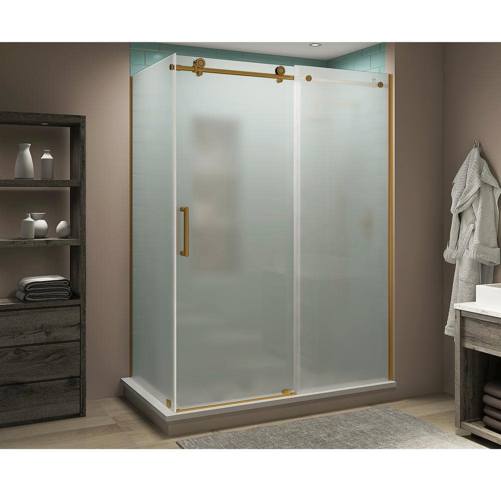 Coraline XL 56 in. - 60 in. x 36 in. x 80 in. Frameless Corner Sliding Shower Enclosure Frosted Glass in Brushed Gold price history on PriceWatchPro