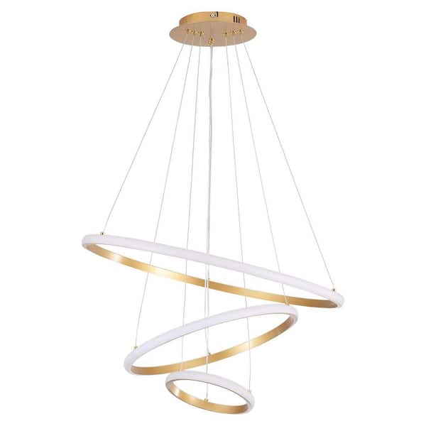 ADSENSTY 23.6 in.   3-Light Gold Modern Dimmable LED Chandelier Height Adjustable Hanging Circular Pendant Light