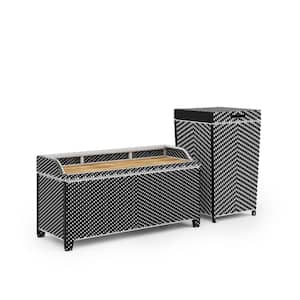 Seneka Black and White Aluminum Outdoor Storage Bench with Trash Can