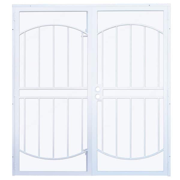 Unique Home Designs 72 in. x 80 in. Arcada White Surface Mount Outswing Steel Double Security Door with Expanded Metal Screen
