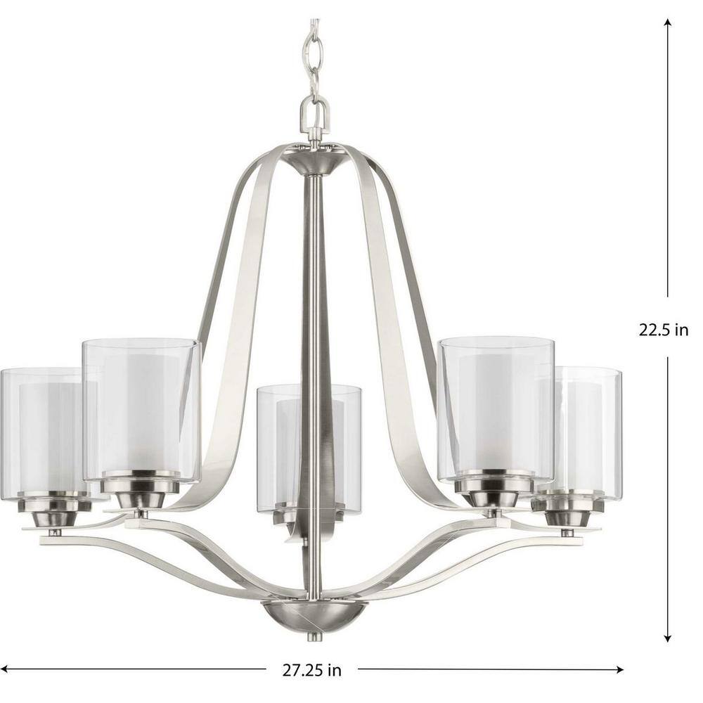 Kene Brushed Nickel 5-Light Chandelier with Etched Glass Shades