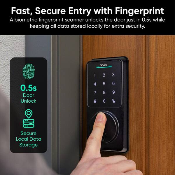 Lock Bolt V2, Fingerprint Keyless Entry, Wi-Fi Single Cylinder Deadbolt, In-App Monitoring and Scheduled Access