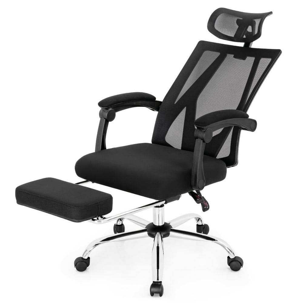 Black Mesh Ergonomic Recliner Office Chair with Adjustable Footrest