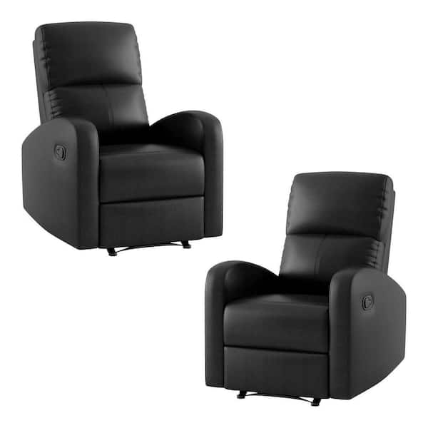 EVERGLADE HOME Keamey Dark Black Faux Leather Upholstered Manual Reclining Chair (Set of 2)