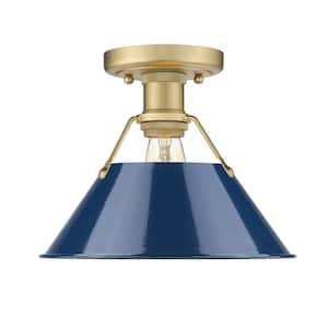 Orwell 10 in. 1-Light Brushed Champagne Bronze and Matte Navy Flush Mount