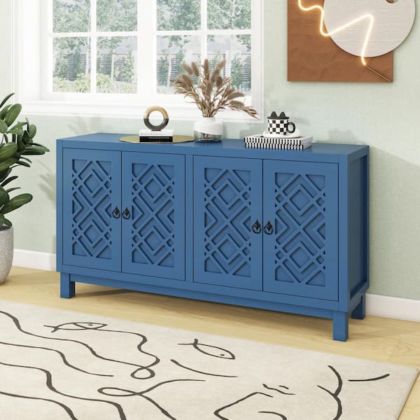 Nestfair Navy Wood 60 in. W Sideboard with Pull Ring Handles