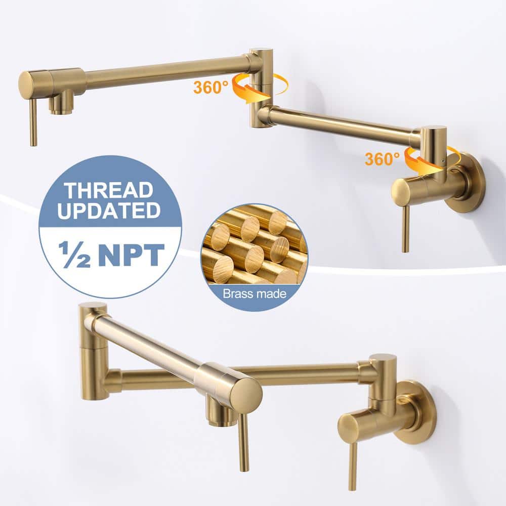 Brushed Gold Wall Mounted Double Handle Pot Filler Faucet