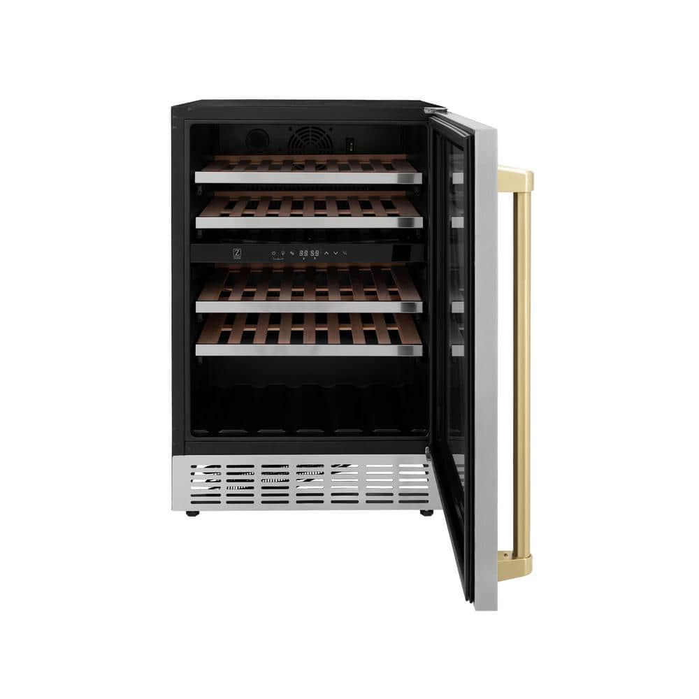 24" Stainless Steel Dual Zone Wine Cooler with Champagne Bronze Handle