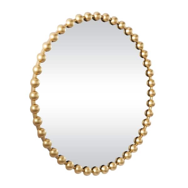 36 in. x 36 in. Round Framed Gold Wall Mirror with Beaded Detailing