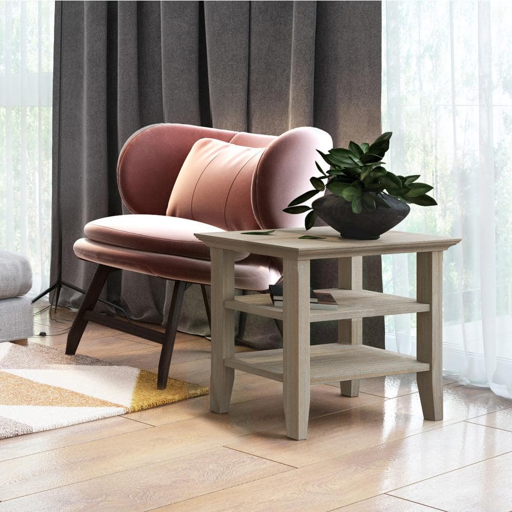 Acadian Distressed Grey Solid Pine 14" Narrow Side Table with Shelves