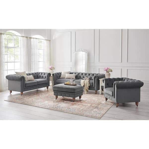 Furniture of America Goddart 68 in. Gray Polyester 2-Seats Loveseats with Pillows