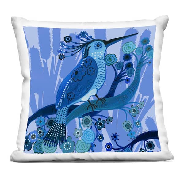 Stupell Industries Folk Style Blue Bird Blue Abstract Polyester 18 in. x 18 in. Throw Pillow