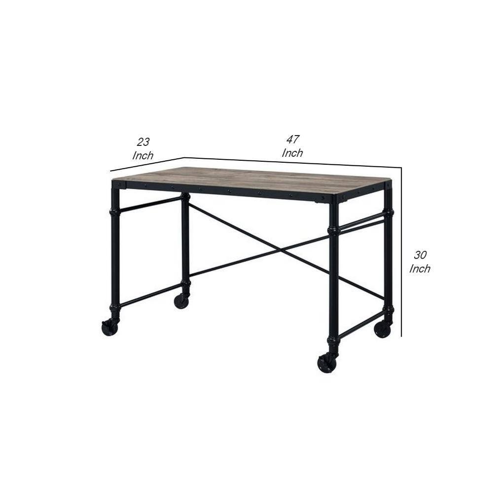 Black Wood Writing Desk with Casters and Nail Accents