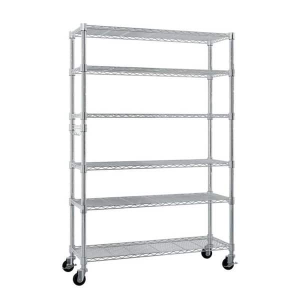 6-Tier NSF-Certified Wire Shelving with Wheels, Freely Assembled Pantry Organizers in Chrome