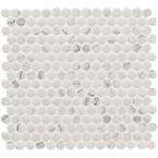 Carrara Penny Round 12 in. x 12 in. x 6mm Matte Porcelain Mesh-Mounted Mosaic Tile (1 sq. ft.)