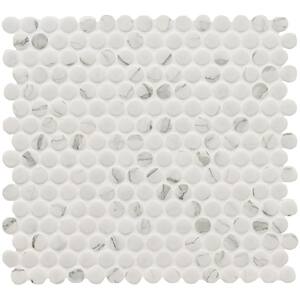 Penny Round Carrara White 11.3 in. x 12.2 in. Matte Porcelain Mesh-Mounted Mosaic Tile (0.96 sq. ft./Each)