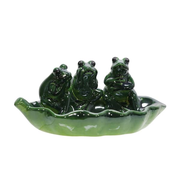 Liv & Skye 12 in. Green Ceramic Frog Trio Bird Feeder