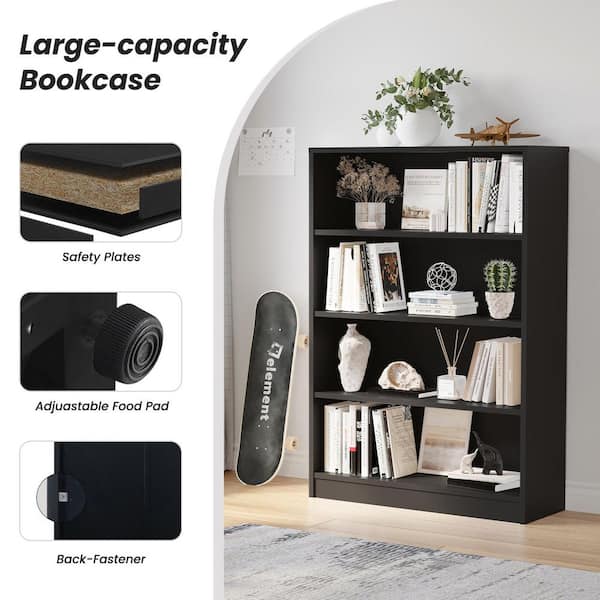 Standard Home Depot Racks GDFSTUDIO Modern 48 in. Tall Black MDF Wood 4-Shelf Standard Bookcase ...
