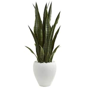 Indoor 3.5-Ft. Sansevieria Artificial Plant in White Planter