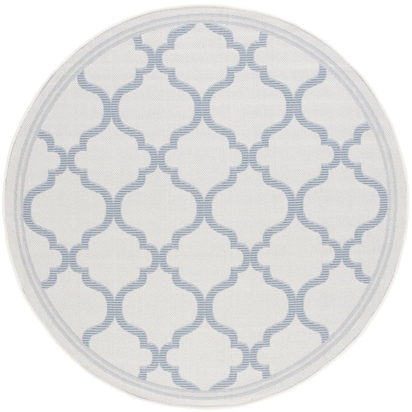 Bermuda Ivory/Blue 7 ft. x 7 ft. Machine Washable Border Trellis Indoor/Outdoor Round Area Rug