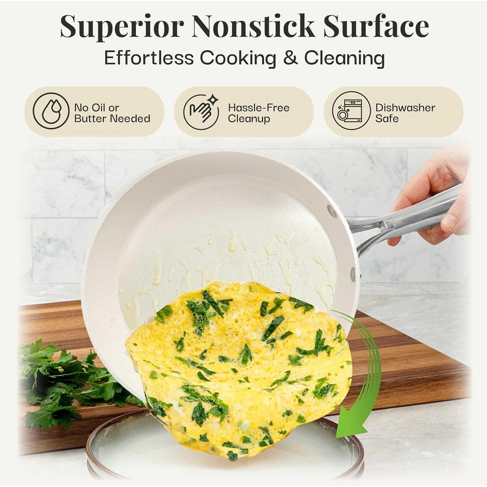 Cream Hammered 15-Piece Ceramic Nonstick Cookware Set with Utensils