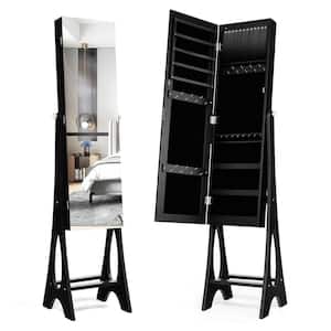 Black LED Jewelry Cabinet Armoire Organizer with Bevel Edge Mirror