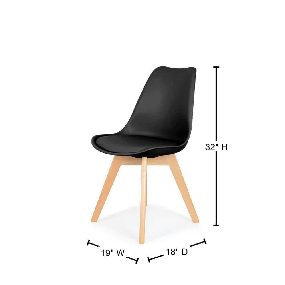 Black Polypropylene and Beech Wood Dining Side Chair Set