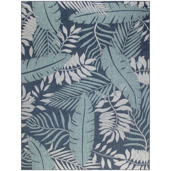 Nourison Garden Oasis Navy 8 ft. x 10 ft. Nature-inspired Contemporary Area Rug