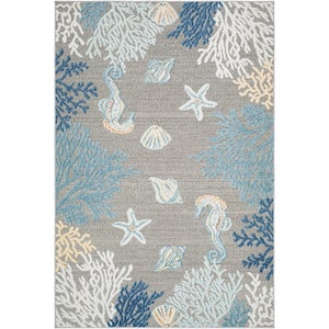 Lakeside Blue/Multi Floral and Botanical 5 ft. x 7 ft. Indoor/Outdoor Area Rug