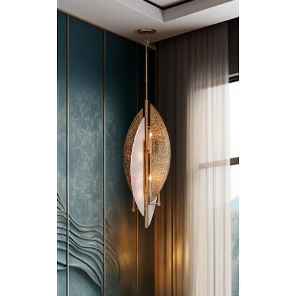 Saint-Martin 60-Watt 8-Light Ashen Gold Candle Pendant Light with Alabaster Panels and No Bulbs Included