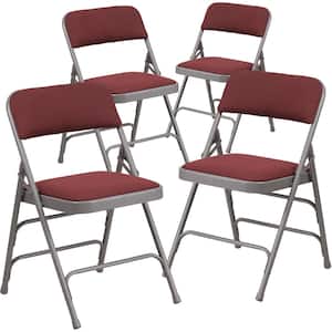 Burgundy Patterned Metal Folding Chair (4-Pack)