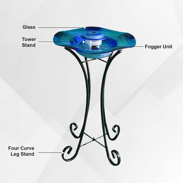 Floor Mist Fountain with 12 Color Changing LED Lights and Inline Control, 27 in. Tall, Glass and Metal, Blue