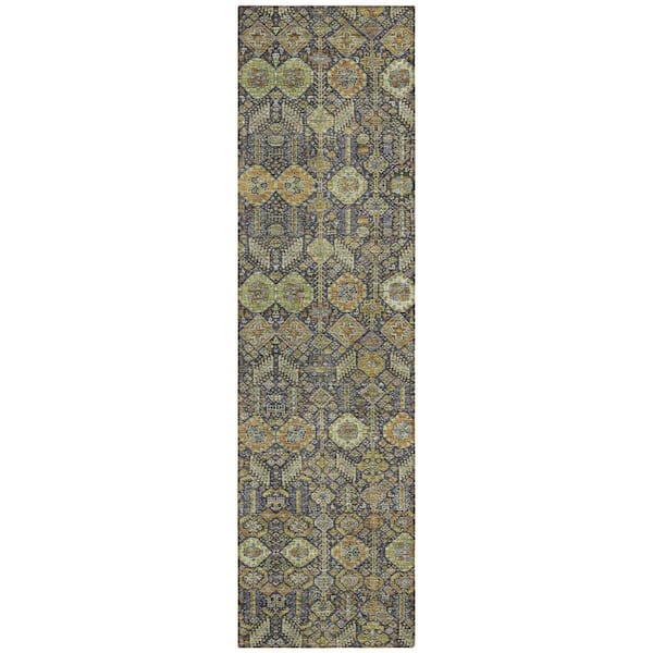 Blue and Orange 2 ft. x 8 ft. Woven Floral Runner Indoor/Outdoor Area Rug