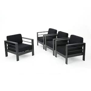4-Piece Metal Patio Seating Set with Dark Gray Cushions