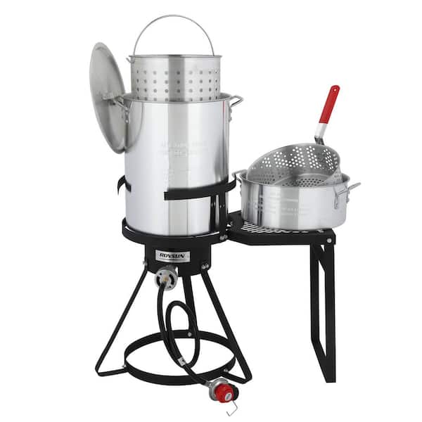 30Qt Turkey Fryer with Basket Outdoor Propane Deep Fryers Burner Stand with Side Shelf