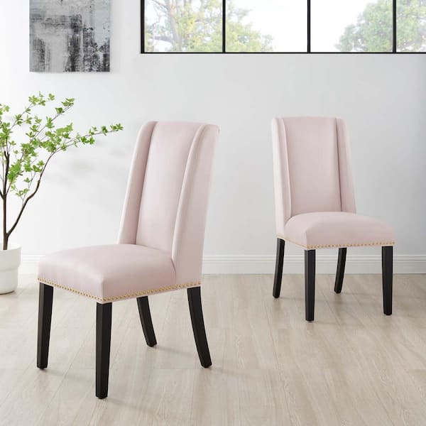 Baron Pink Performance Velvet Nailhead Trim Dining Side Chairs (Set of 2)