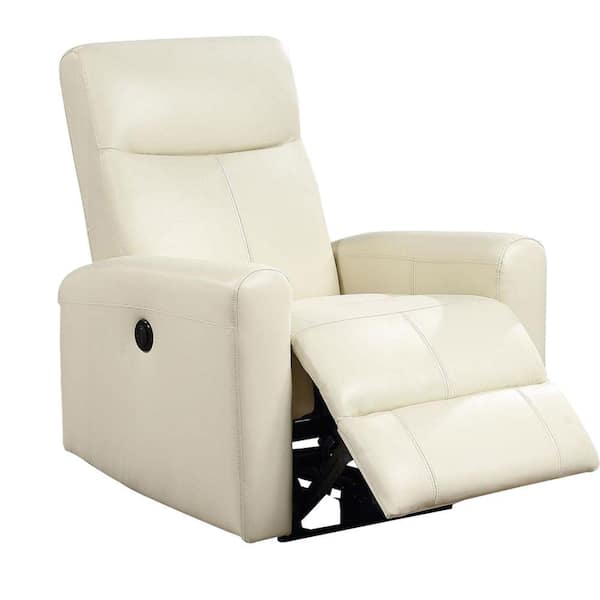 Benjara Beige Leatherette Power Recliner with Tufted Back