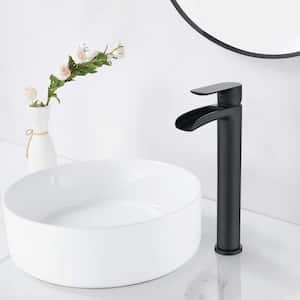 Single Handles Waterfall Vessel Sink Faucet with Pop-Up Drain assembly in Matte Black