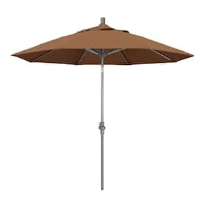 9 ft. Hammertone Grey Aluminum Market Patio Umbrella with Collar Tilt Crank Lift in Teak Sunbrella