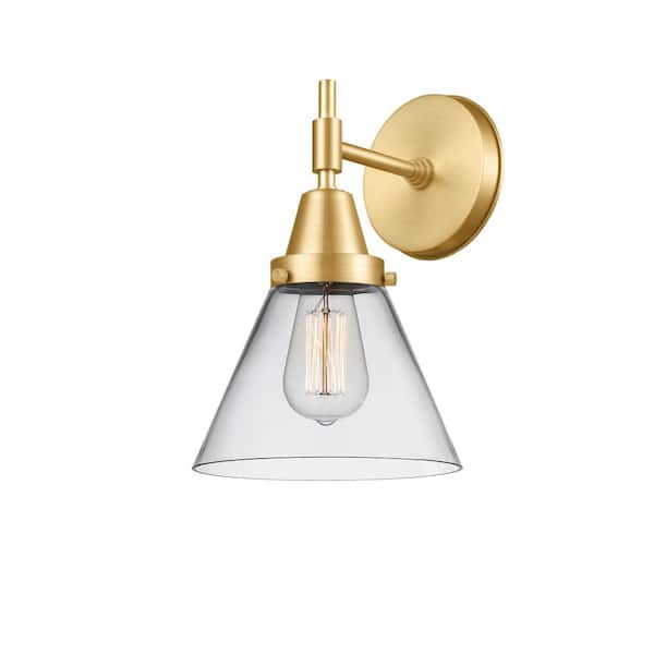 Innovations Cone 1-Light Satin Gold, Clear Wall Sconce with Clear Glass Shade