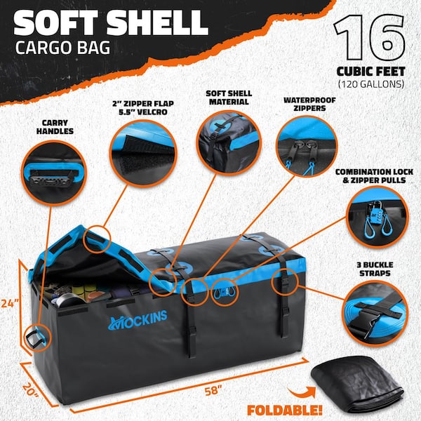 Mockins 60 in. x 20 in. x 6 in. Hitch Cargo Carrier Basket w/16 cu. ft. Waterproof Cargo Bag-Folding Shank and 2 in. Raise-Blue