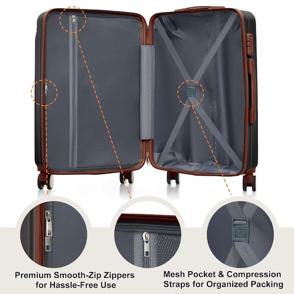 Merax Lightweight Durable 3-Piece Black and Brown ABS Plastic