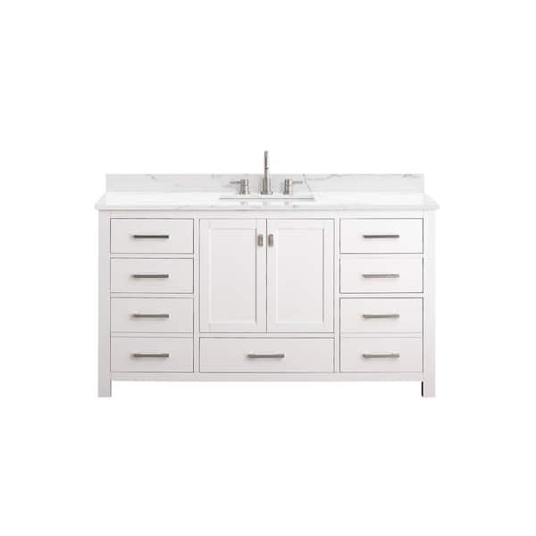 Modero 61 in. Single Sink White Bath Vanity with Cala White Engineered Stone Top