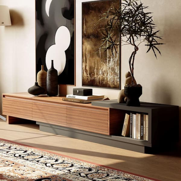 78.74 in. Extendable TV Stand for 85 in. TV Modern Walnut Media Console Low Profile Entertainment Center with 3 Drawers