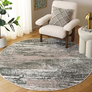 Adirondack Ivory/Dark Green 6 ft. x 6 ft. Abstract Marle Round Area Rug