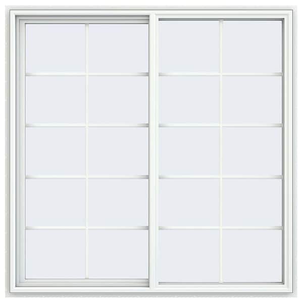 59.5 in. x 59.5 in. V-4500 Series White Vinyl Left-Handed Sliding Window with Colonial Grids/Grilles