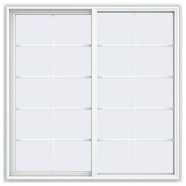 JELD-WEN 59.5 in. x 59.5 in. V-4500 Series White Vinyl Left-Handed Sliding Window with Colonial Grids/Grilles